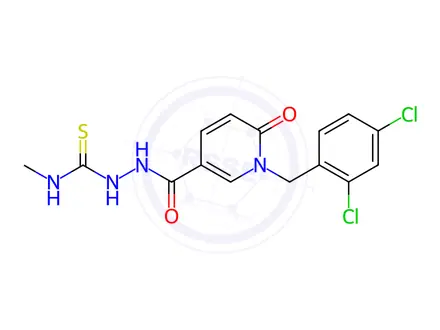 Chemical structure of 2-(1-(2,4-Dichlorobenzyl)-6-oxo-1,6-dihydropyridine-3-carbonyl)-N-methylhydrazine-1-carbothioamide
