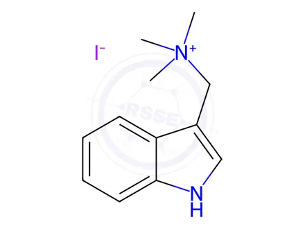 Chemical structure of 1-(1H-Indol-3-yl)-N,N,N-trimethylmethanaminium iodide