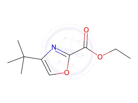 Chemical structure of 2-Oxazolecarboxylic acid, 4-(1,1-dimethylethyl)-, ethyl ester