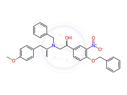 Chemical structure of a-[[[2-(4-Methoxyphenyl)-1-methylethyl](phenylmethyl)amino]methyl]-3-nitro-4-(phenylmethoxy)benzenemethanol