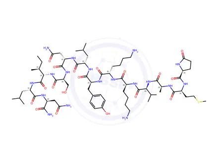 Chemical structure of PYR-MET-ALA-VAL-LYS-LYS-TYR-LEU-ASN-SER-ILE-LEU-ASN-NH2