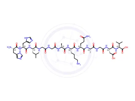 Chemical structure of (2S,5S,11S,14S,17S,20S,29S,32S,35S)-32-((1H-Imidazol-5-yl)methyl)-35-amino-14-(3-amino-3-oxopropyl)-17-(4-aminobutyl)-5-(carboxymethyl)-36-(1H-imidazol-5-yl)-29-isobutyl-2-isopropyl-11,20-dimethyl-4,7,10,13,16,19,22,25,28,31,34-undecaoxo-3,6,9,12,15,18,21,24,27,30,33-undecaazahexatriacontanoic Acid