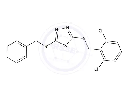 Chemical structure of 2-(Benzylthio)-5-((2,6-dichlorobenzyl)thio)-1,3,4-thiadiazole