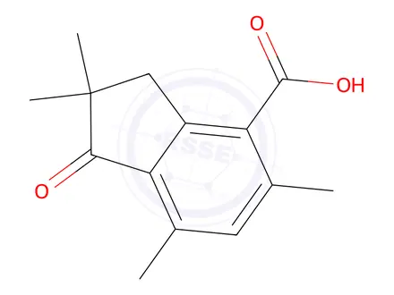 Chemical structure of 2,2,5,7-Tetramethyl-1-oxo-2,3-dihydro-1H-indene-4-carboxylic acid