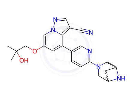 Chemical structure of 4-(6-(3,6-Diazabicyclo[3.1.1]Heptan-3-Yl)Pyridin-3-Yl)-6-(2-Hydroxy-2-Methylpropoxy)Pyrazolo[1,5-A]Pyridine-3-Carbonitrile