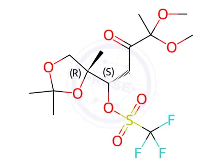 Chemical structure of Methanesulfonic acid, trifluoro-, 4,4-dimethoxy-3-oxo-1-(2,2,4-trimethyl-1,3-dioxolan-4-yl)pentyl ester, (R*,S*)-