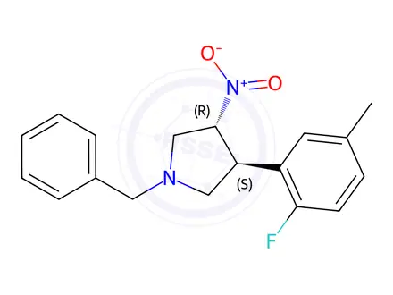 Chemical structure of (3S,4R)-1-Benzyl-3-(2-fluoro-5-methylphenyl)-4-nitropyrrolidine