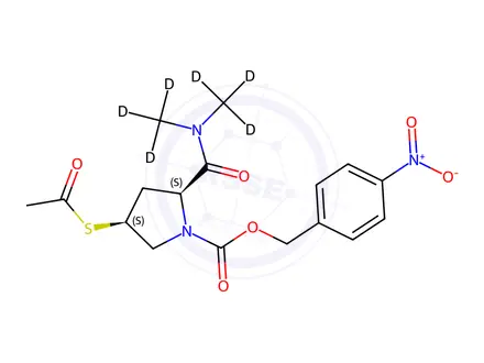 Chemical structure of (2S,4S)-4-(Acetylthio)-2-[(dimethylamino)carbonyl]-1-pyrrolidinecarboxylic Acid 4-Nitrobenzyl Ester-d6