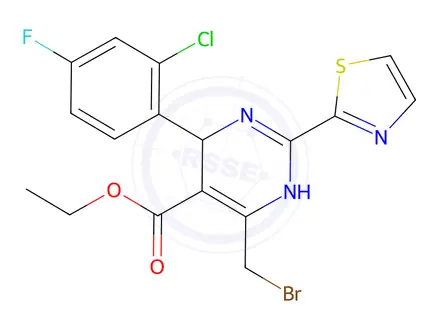 Chemical structure of Ethyl 6-(bromomethyl)-4-(2-chloro-4-fluorophenyl)-2-(thiazol-2-yl)-1,4-dihydropyrimidine-5-carboxylate