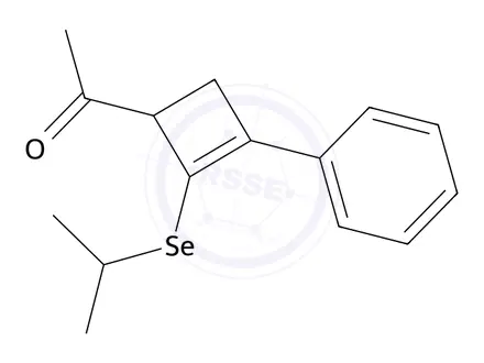 Chemical structure of 1-(2-(Isopropylselanyl)-3-phenylcyclobut-2-en-1-yl)ethanone