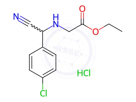 Chemical structure of Ethyl 2-[[(4-chlorophenyl)-cyano-methyl]-amino]acetate hydrochloride
