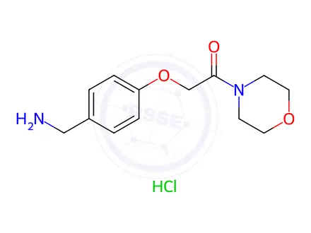 Chemical structure of 2-[4-(Aminomethyl)phenoxy]-1-(morpholin-4-yl)ethan-1-one hydrochloride