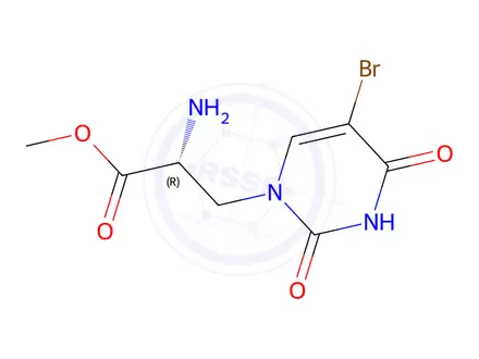 Chemical structure of (R)-methyl 2-amino-3-(5-bromo-2,4-dioxo-3,4-dihydropyrimidin-1(2H)-yl)propanoate 1332725-30-0 KS-00003KVZ
