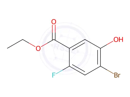 Chemical structure of Benzoic acid, 4-bromo-2-fluoro-5-hydroxy-, ethyl ester