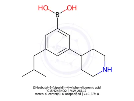 Chemical structure of (3-Isobutyl-5-(piperidin-4-yl)phenyl)boronic acid