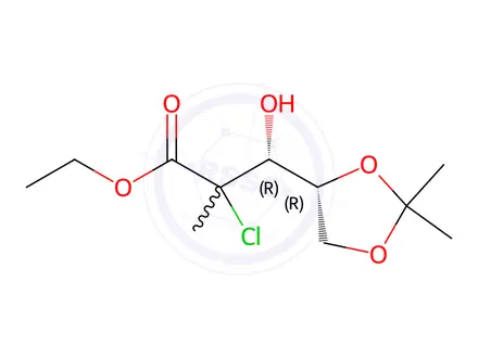 Chemical structure of Ethyl (3R)-2-chloro-3-[(4R)-2,2-dimethyl-1,3-dioxolan-4-yl]-3-hydroxy-2-methylpropanoate