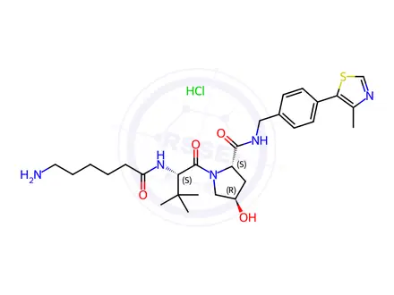 Chemical structure of (2S,4R)-1-((S)-2-(6-aminohexanamido)-3,3-dimethylbutanoyl)-4-hydroxy-N-(4-(4-methylthiazol-5-yl)benzyl)pyrrolidine-2-carboxamide hydrochloride