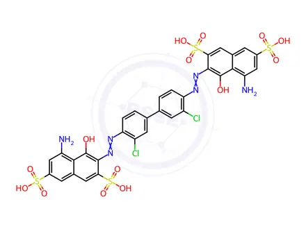 Chemical structure of (3E)-5-amino-3-[[4-[4-[(2E)-2-(8-amino-1-oxo-3,6-disulfo-naphthalen-2-ylidene)hydrazinyl]-3-chloro-phenyl]-2-chloro-phenyl]hydrazinylidene]-4-oxo-naphthalene-2,7-disulfonic acid