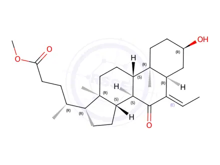Chemical structure of (R)-methyl 4-((3R,5R,8S,9S,10R,13R,14S,17R,E)-6-ethylidene-3-hydroxy-10,13-dimethyl-7-oxohexadecahydro-1H-cyclopenta[a]phenanthren-17-yl)pentanoate