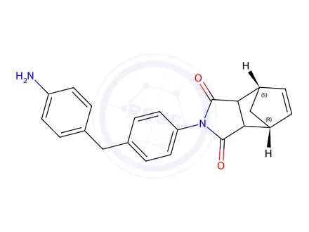 Chemical structure of 2-(4-(4-Aminobenzyl)phenyl)-3a,4,7,7a-tetrahydro-1H-4,7-methanoisoindole-1,3(2H)-dione