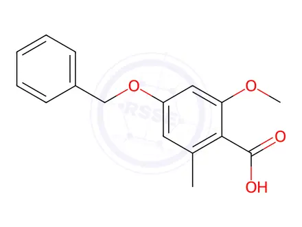 Chemical structure of Benzoic acid, 2-methoxy-6-methyl-4-(phenylmethoxy)-