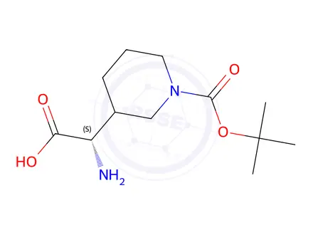 Chemical structure of (2S)-2-amino-2-(1-(tert-butoxycarbonyl)piperidin-3-yl)acetic acid