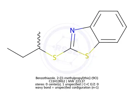 Chemical structure of Benzothiazole, 2-[(1-methylpropyl)thio]-(9CI)