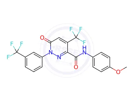 Chemical structure of N-(4-methoxyphenyl)-6-oxo-4-(trifluoromethyl)-1-(3-(trifluoromethyl)phenyl)-1,6-dihydropyridazine-3-carboxamide