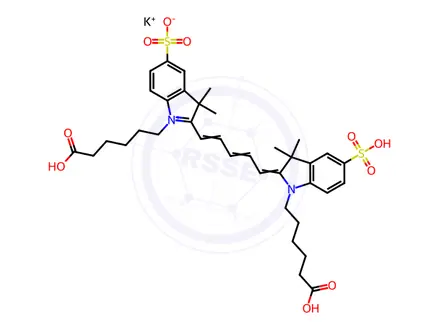 Chemical structure of Cyanine 5 Bihexanoic Acid Dye, Potassium Salt