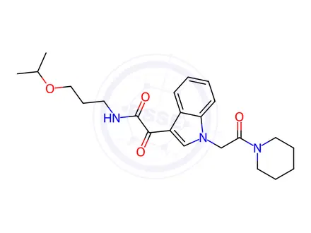 Chemical structure of 2-oxo-2-[1-(2-oxo-2-piperidin-1-ylethyl)indol-3-yl]-N-(3-propan-2-yloxypropyl)acetamide