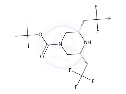 Chemical structure of tert-Butyl (3S,5R)-3,5-bis(2,2,2-trifluoroethyl)piperazine-1-carboxylate