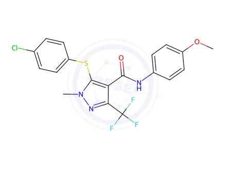 Chemical structure of 5-((4-Chlorophenyl)thio)-N-(4-methoxyphenyl)-1-methyl-3-(trifluoromethyl)-1H-pyrazole-4-carboxamide
