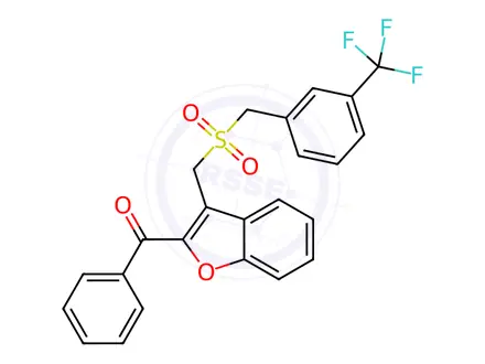 Chemical structure of Phenyl(3-(((3-(trifluoromethyl)benzyl)sulfonyl)methyl)benzofuran-2-yl)methanone