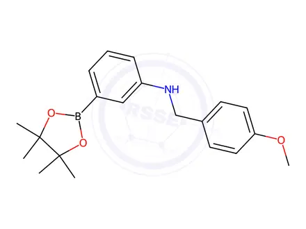 Chemical structure of N-(4-Methoxybenzyl)-3-(4,4,5,5-tetramethyl-1,3,2-dioxaborolan-2-yl)aniline
