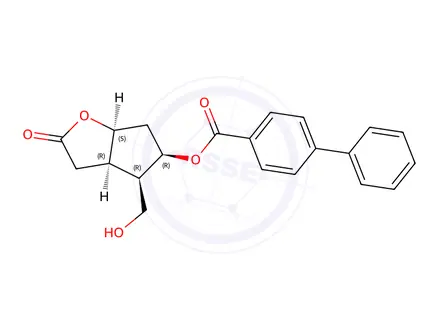 Chemical structure of [1,1'-Biphenyl]-4-carboxylic acid, (3aR,4R,5R,6aS)-hexahydro-4-(hydroxymethyl)-2-oxo-2H-cyclopenta[b]furan-5-yl ester, rel-