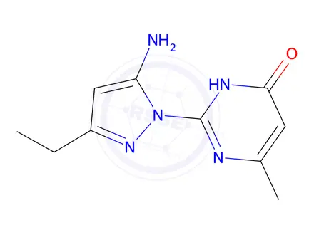 Chemical structure of 2-(5-Amino-3-ethyl-1H-pyrazol-1-yl)-6-methylpyrimidin-4(3H)-one