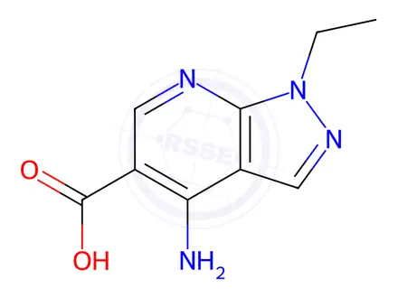 Chemical structure of 1H-Pyrazolo[3,4-b]pyridine-5-carboxylicacid,4-amino-1-ethyl-(9CI)
