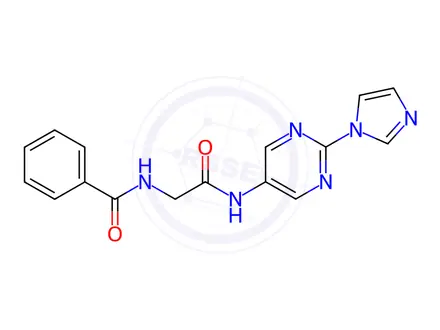 Chemical structure of N-(2-((2-(1H-Imidazol-1-yl)pyrimidin-5-yl)amino)-2-oxoethyl)benzamide