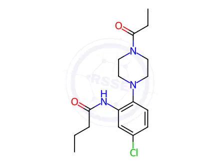 Chemical structure of N-[5-chloro-2-(4-propanoylpiperazin-1-yl)phenyl]butanamide
