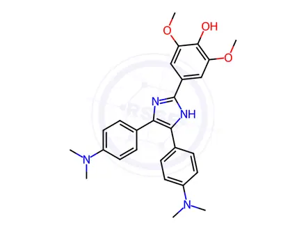 Chemical structure of 4,5-bis(4-dimethylaminophenyl)-2-(3,5-dimethoxy-4-hydroxyphenyl)imidazole