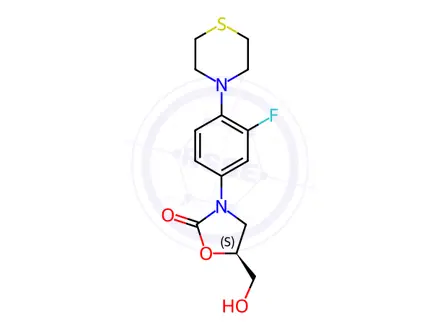 Chemical structure of 2-Oxazolidinone, 3-[3-fluoro-4-(4-thiomorpholinyl)phenyl]-5-(hydroxymethyl)-, (5S)-