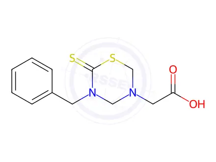 Chemical structure of 2-(5-Benzyl-6-thioxo-1,3,5-thiadiazinan-3-yl)acetic acid