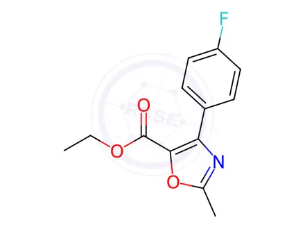 Chemical structure of 5-Oxazolecarboxylic acid, 4-(4-fluorophenyl)-2-methyl-, ethyl ester