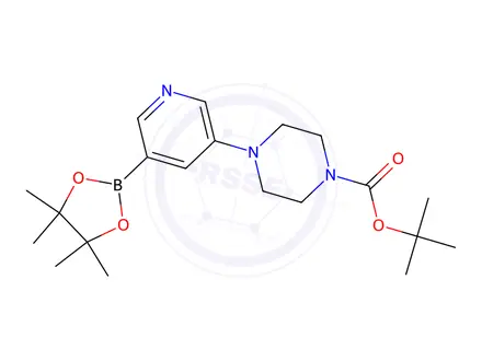 Chemical structure of tert-butyl 4-(5-(4,4,5,5-tetramethyl-1,3,2-dioxaborolan-2-yl)pyridin-3-yl)piperazine-1-carboxylate