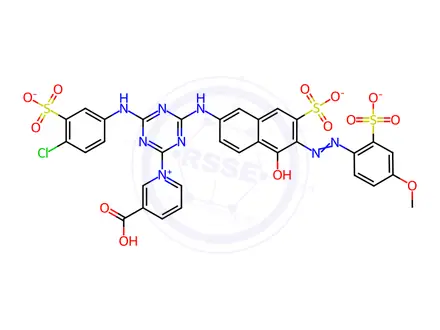 Chemical structure of 3-Carboxy-1-[4-[(4-chloro-3-sulfophenyl)amino]-6-[[5-hydroxy-6-[(4-methoxy-2-sulfophenyl)azo]-7-sulfo-2-naphthalenyl]amino]-1,3,5-triazin-2-yl]-pyridinium, inner salt, potassium sodium salt