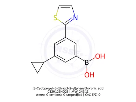 Chemical structure of (3-Cyclopropyl-5-(thiazol-2-yl)phenyl)boronic acid