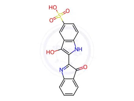 Chemical structure of 3,3'-dioxo-2,2'-bi-indolylidene-5-sulfonic acid