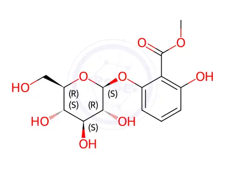 Chemical structure of 6-(β-D-Glucopyranosyloxy)-Salicylic Acid Methyl Ester