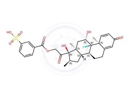 Chemical structure of dexamethasone 21-(sodium 3-sulphobenzoate)