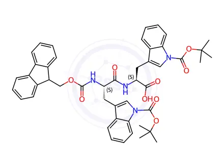 Chemical structure of Fmoc-Trp(Boc)-Trp(Boc)-OH